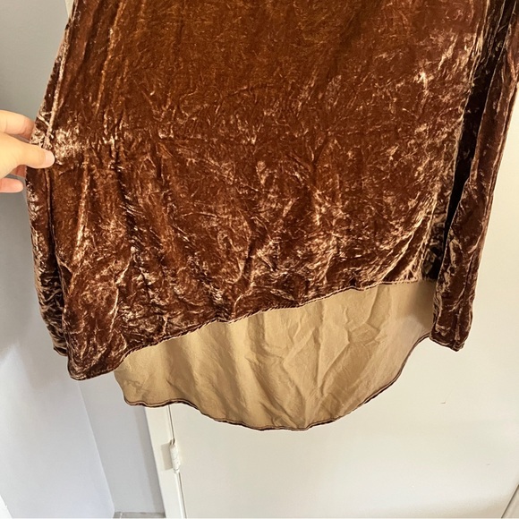 Bryn Walker Brown Lagenlook Velvet High Low Hem Sleeveless Short Dress - Picture 5 of 8